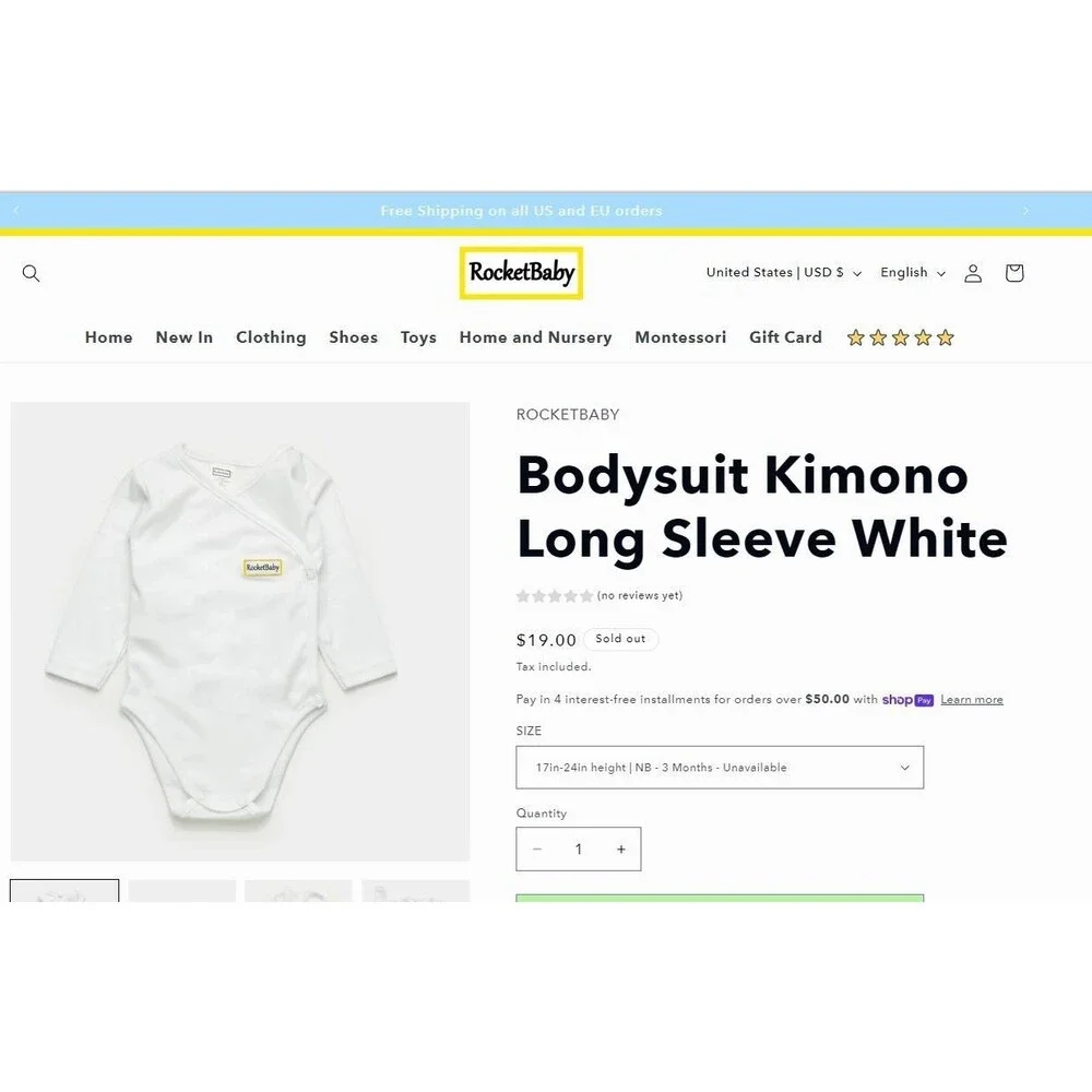 ROCKETBABY Bodysuit Kimono Long Sleeve White